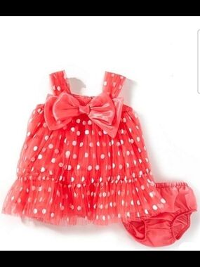 Bonnie Baby Red Polka Dot Tulle Dress with Bloomers